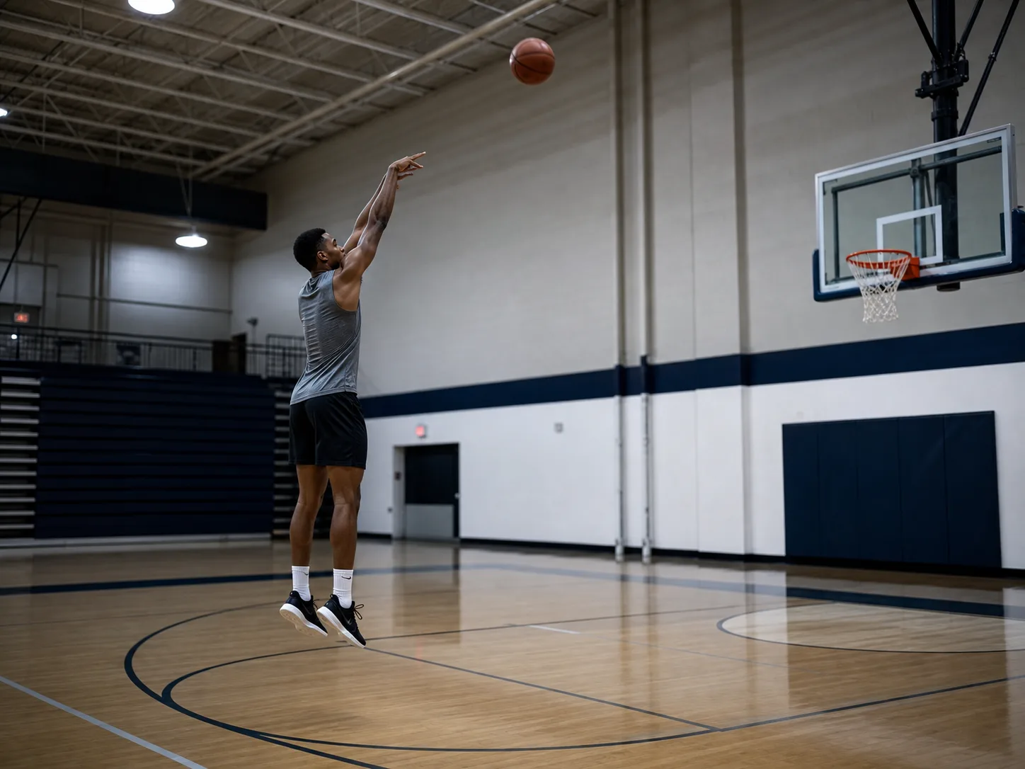 Basketball player taking a natural jump shot without wearable sensors